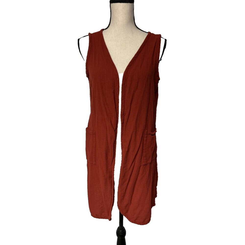 Oh My Gauze 1 Lagenlook Cotton Open Front Top Cage Back Burnt Orange S/M - Picture 2 of 7